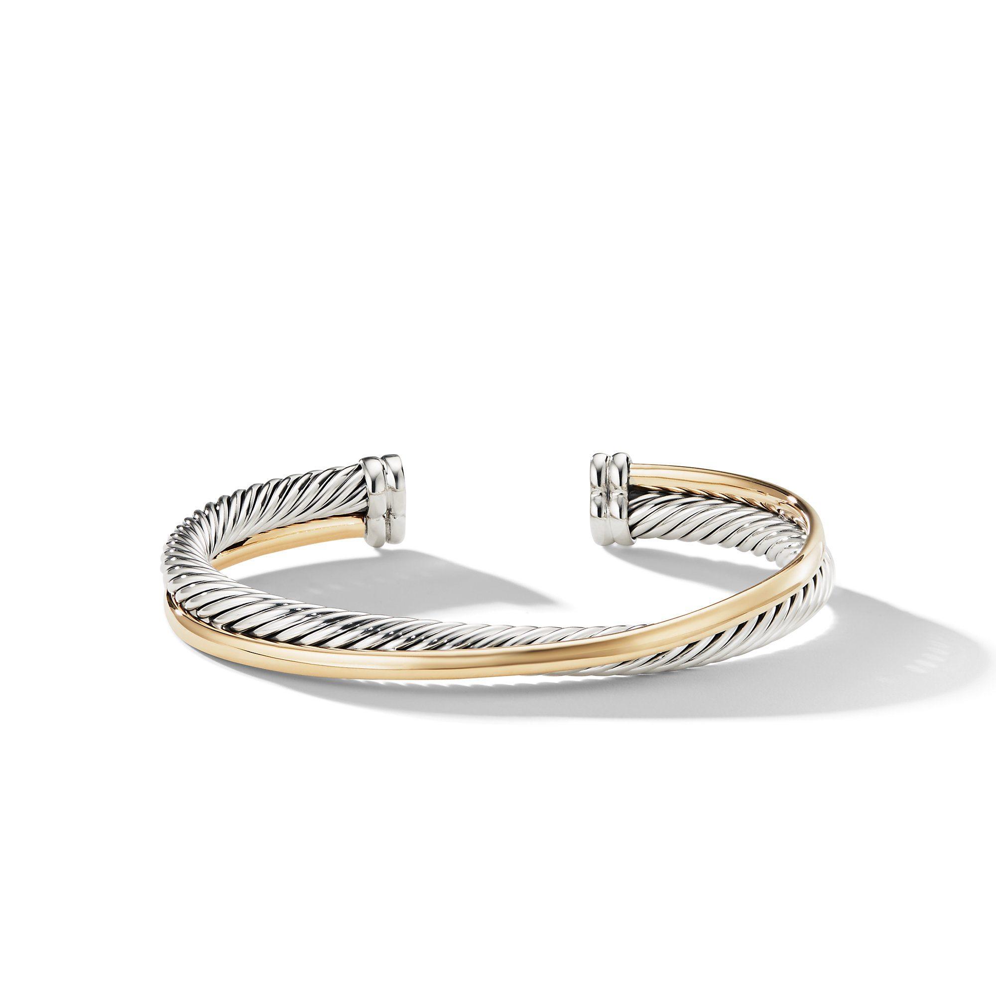 David Yurman 5mm Crossover Cuff with Gold, Size Small