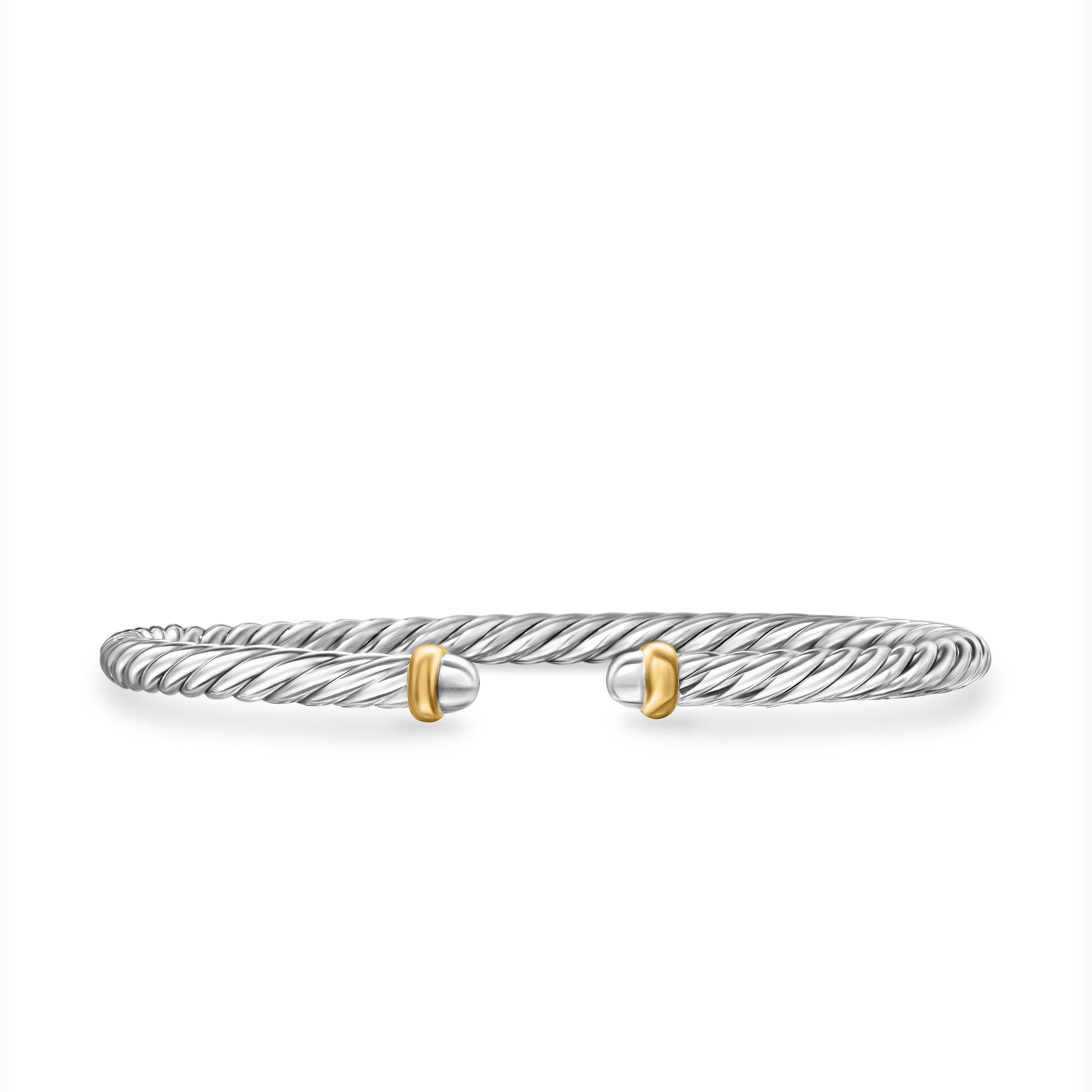 David Yurman Sterling Silver Cable Flex Bracelet with Gold