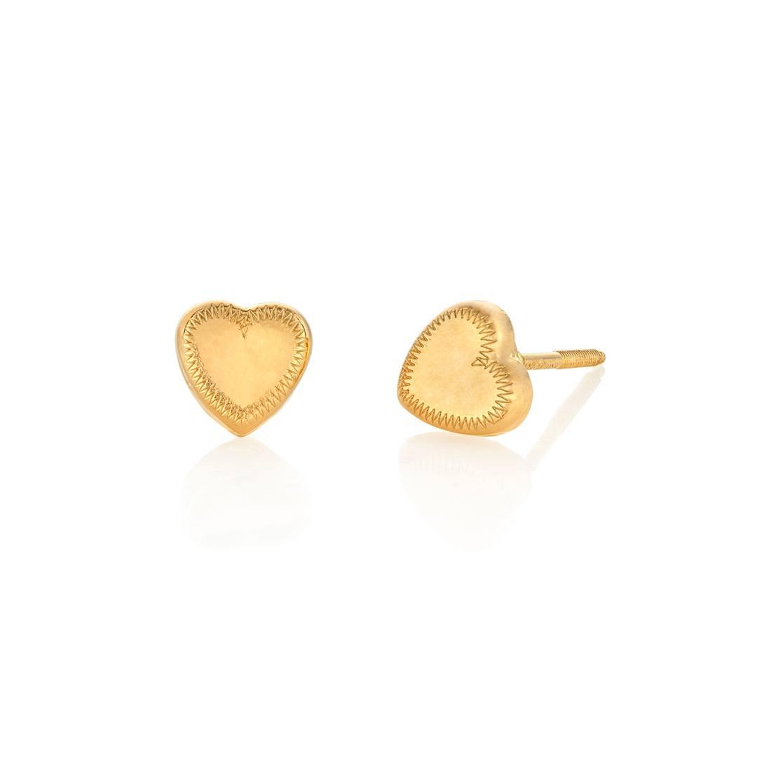 Child's 14k Yellow Gold Engraved Edge Heart Earrings