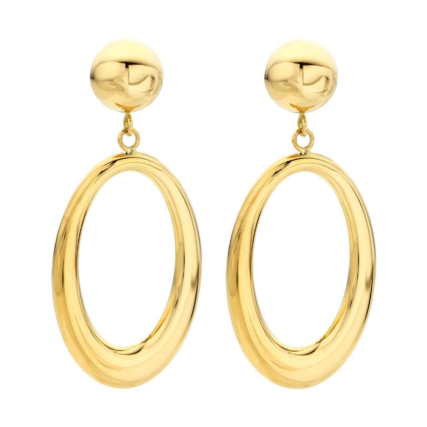 Yellow Gold Oval Drop Earrings