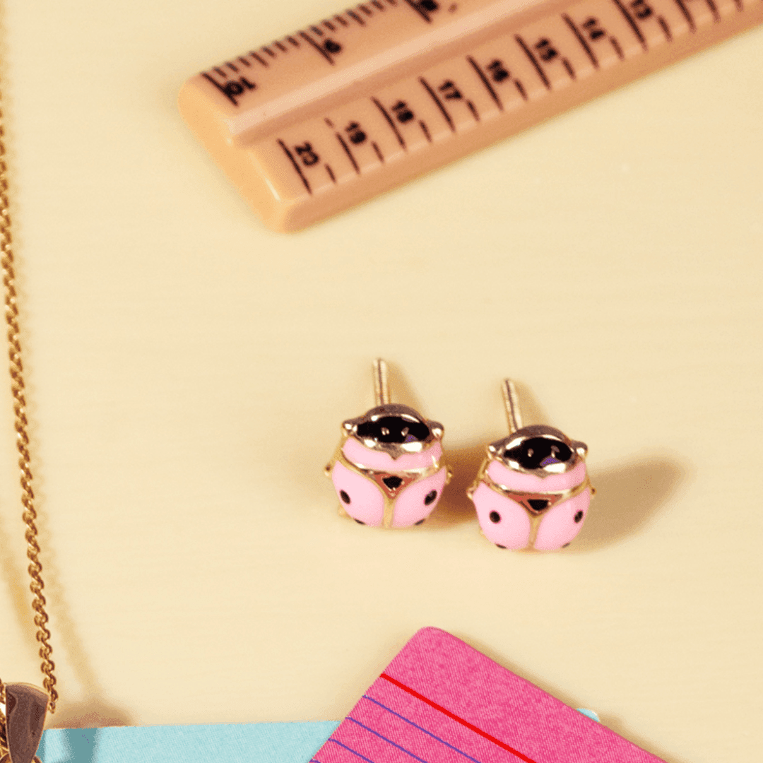 Child's Pink Enamel Ladybug Earrings 0