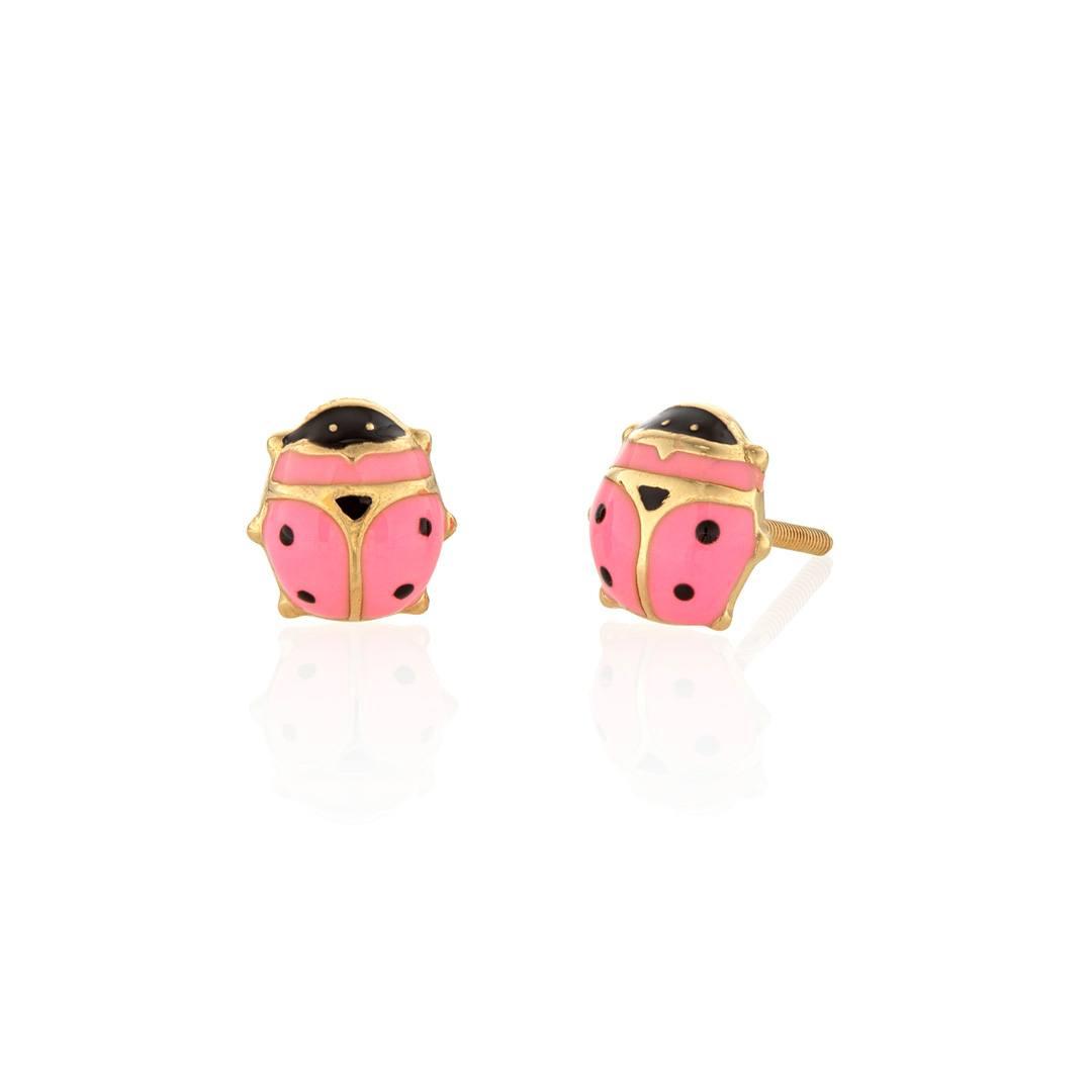 Child's Pink Enamel Ladybug Earrings 1