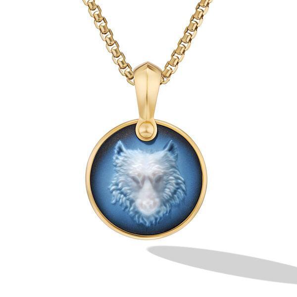David Yurman Petrvs Wolf Amulet in Yellow Gold with Banded Agate 0