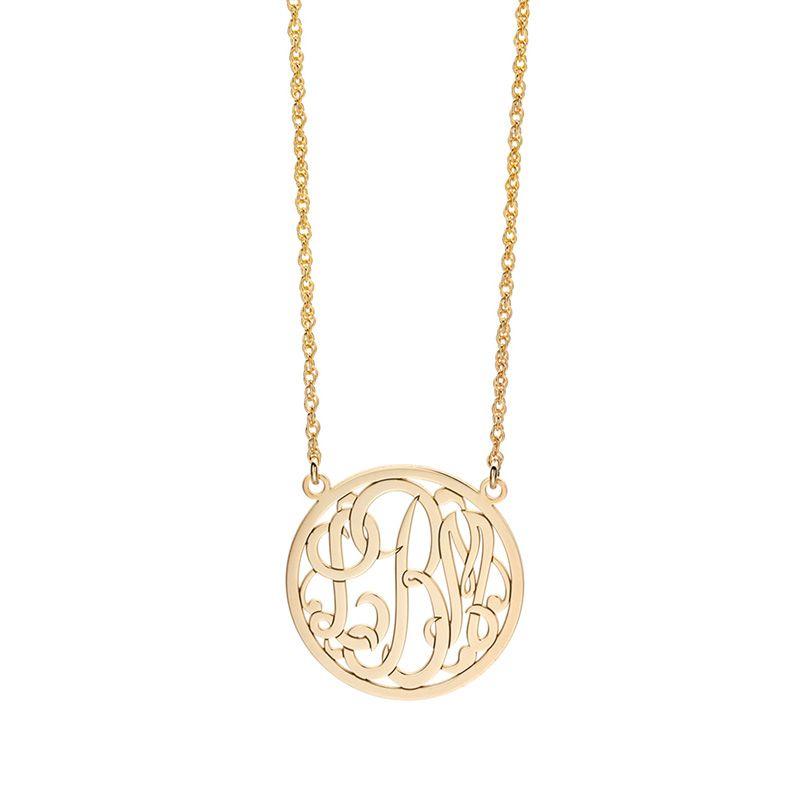 25mm Gold Circle Monogram Pendant Necklace