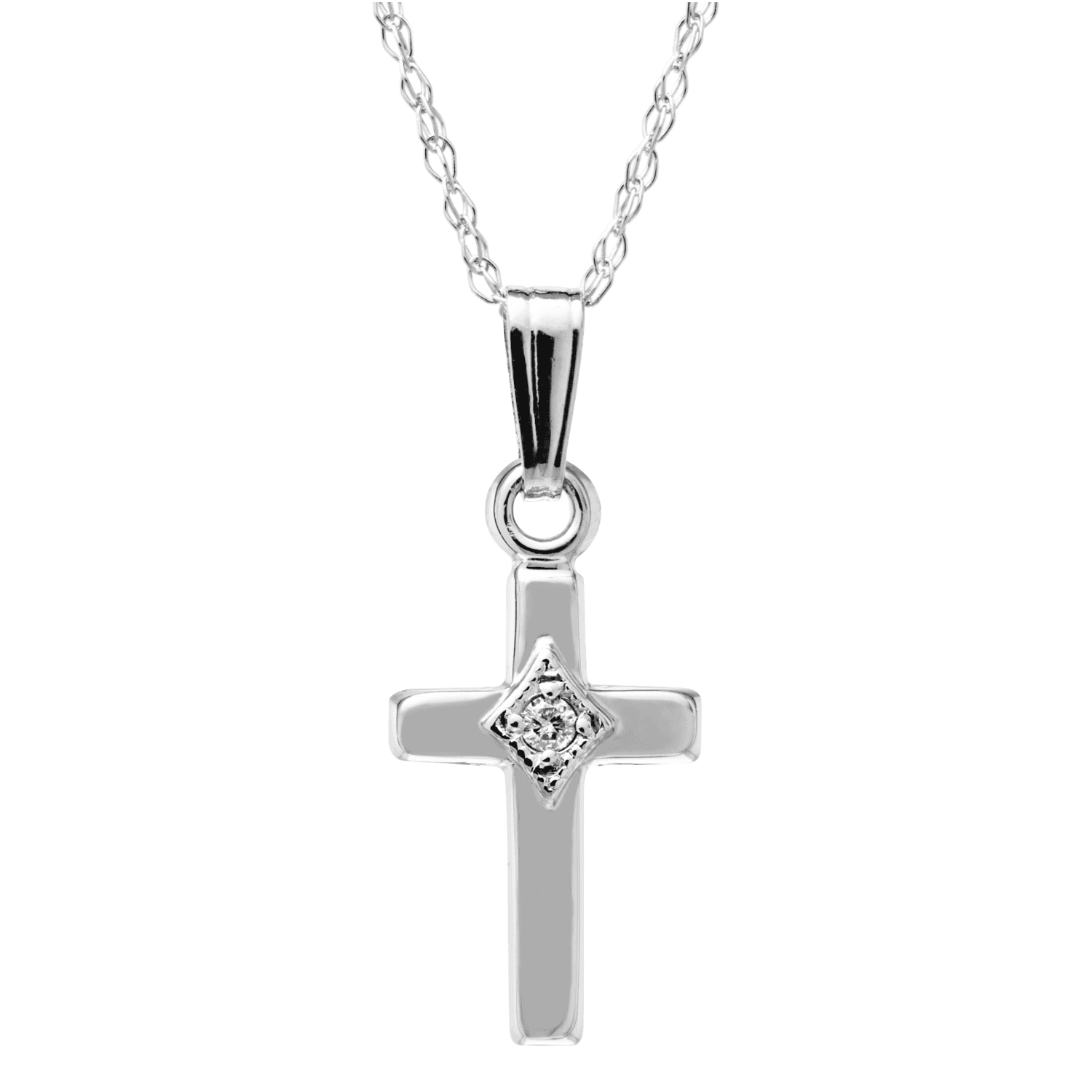 Child's 14k White Gold Cross Necklace with Diamond