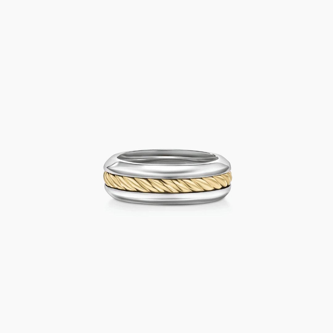 David Yurman Men's Cable Inset Band Ring with 18k Yellow Gold, size 9.5