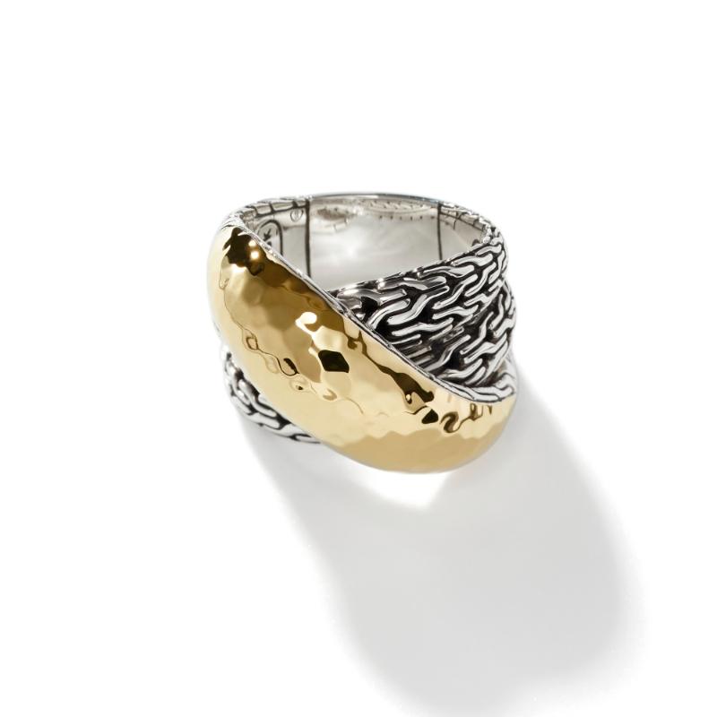 John Hardy Classic Chain Hammered Crossover Ring 2