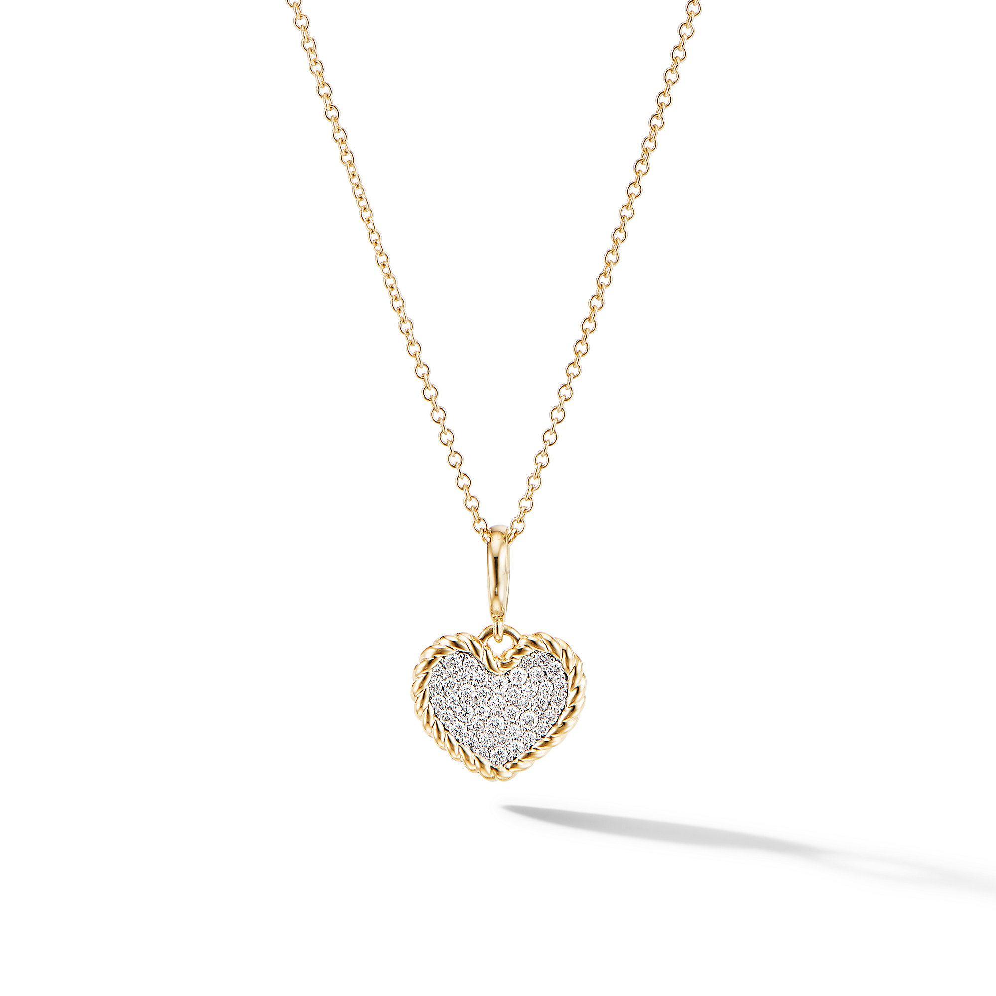 David Yurman Cable Collectibles Pave Plate Heart Charm Necklace in 18k Yellow Gold