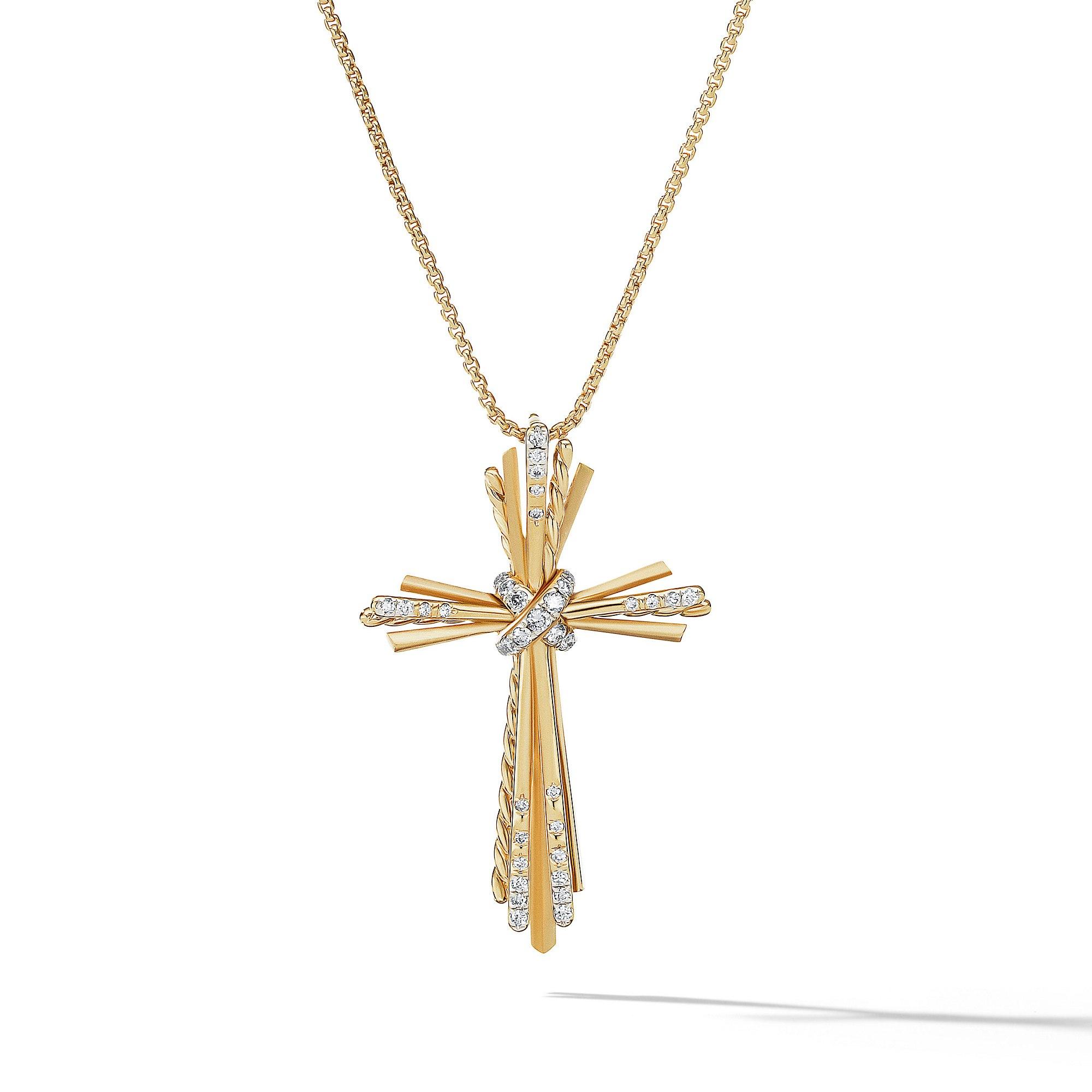 David Yurman Angelika Cross Necklace with Pave Diamonds, 34mm