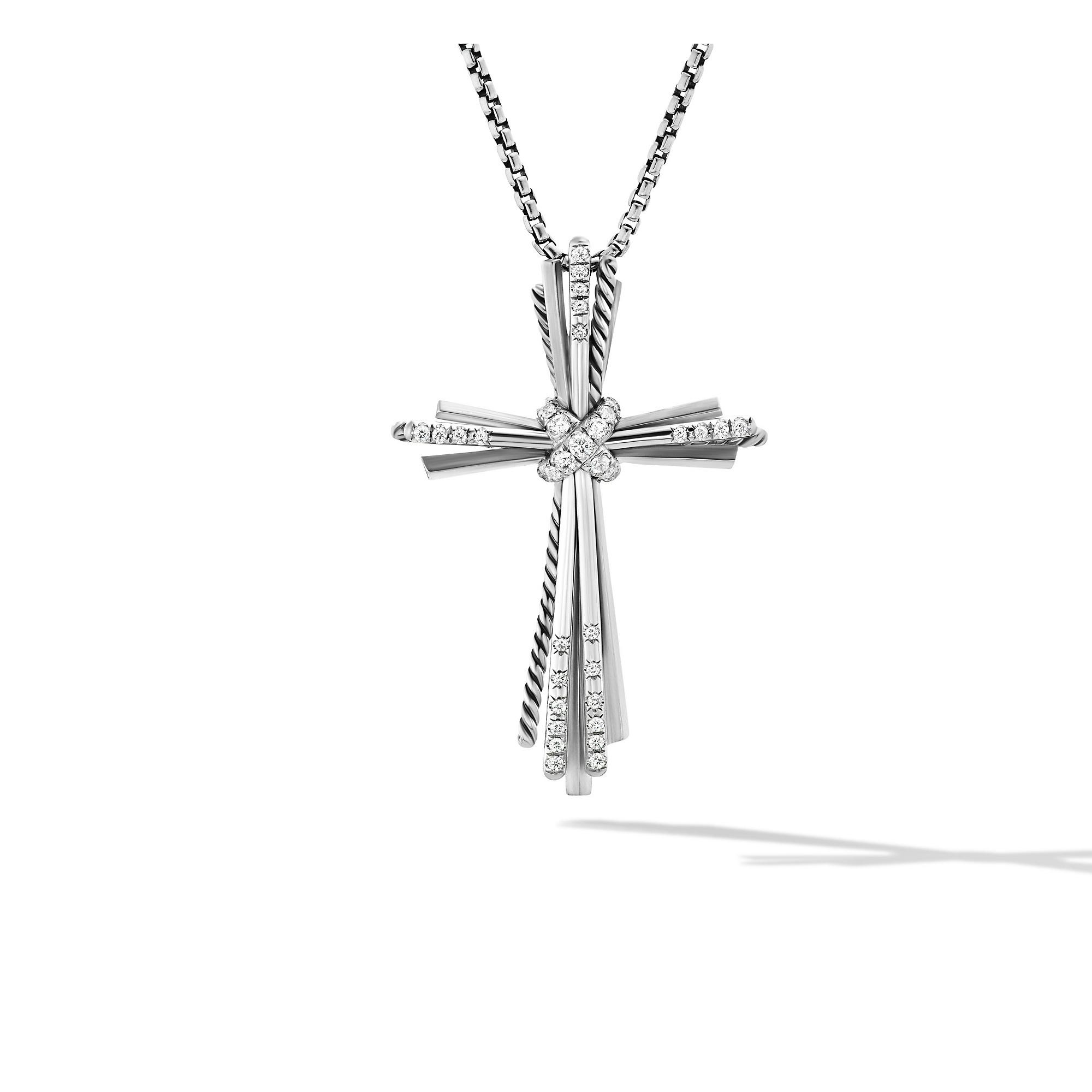 David Yurman Angelika Cross Necklace in Sterling Silver with Pave Diamonds