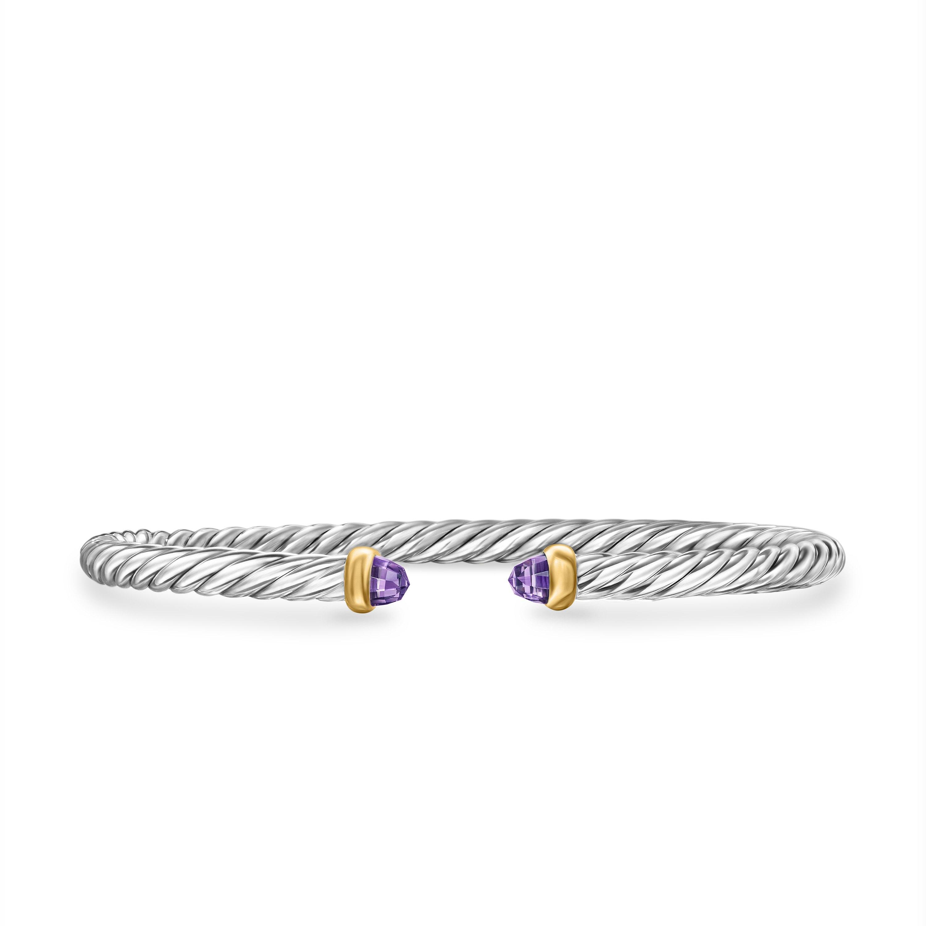 David Yurman Cable Flex Sterling Silver Bracelet with Amethyst, Size Large 0