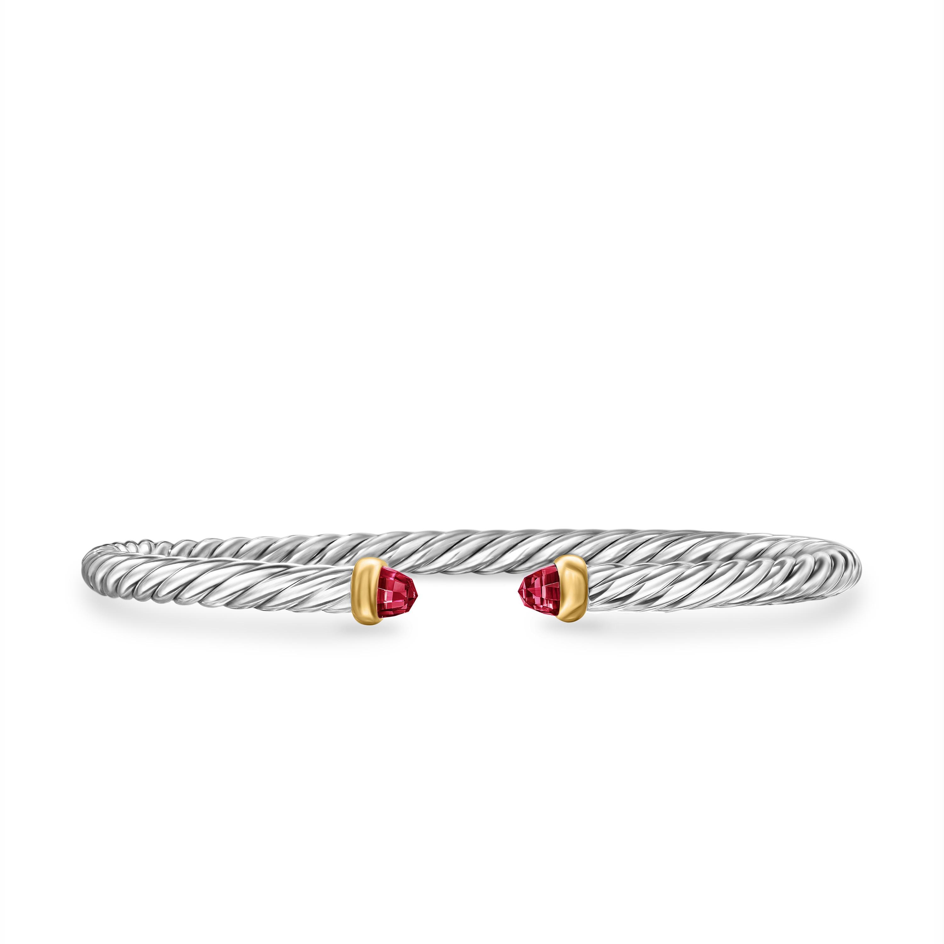 David Yurman Cable Flex Sterling Silver Bracelet with Garnet 0