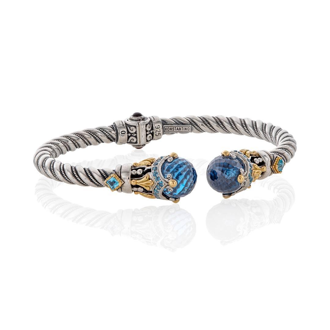 Konstantino Anthos Hinged Open Cuff Bracelet with Blue Topaz