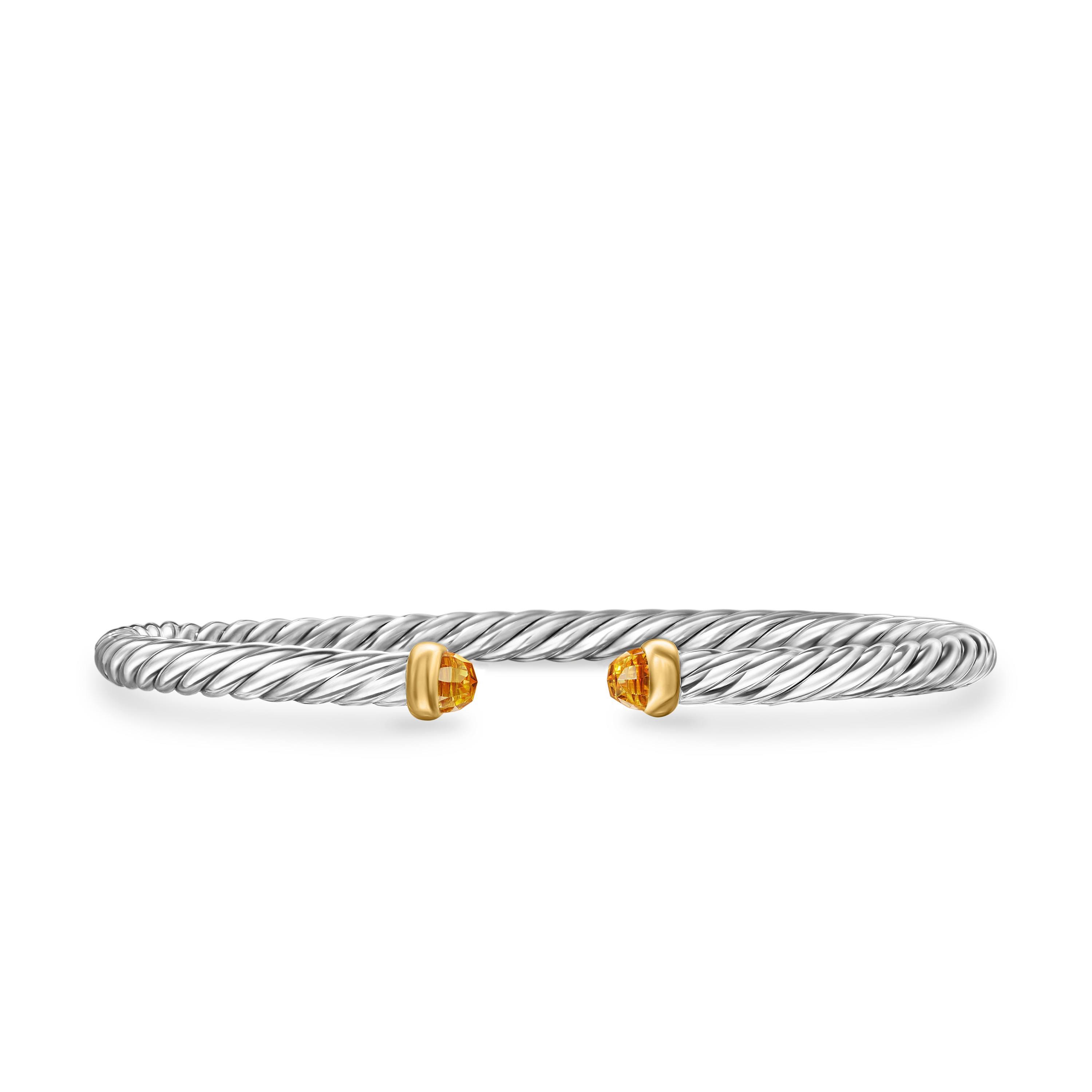 David Yurman Cable Flex Sterling Silver Bracelet with Citrine, Size Small 0