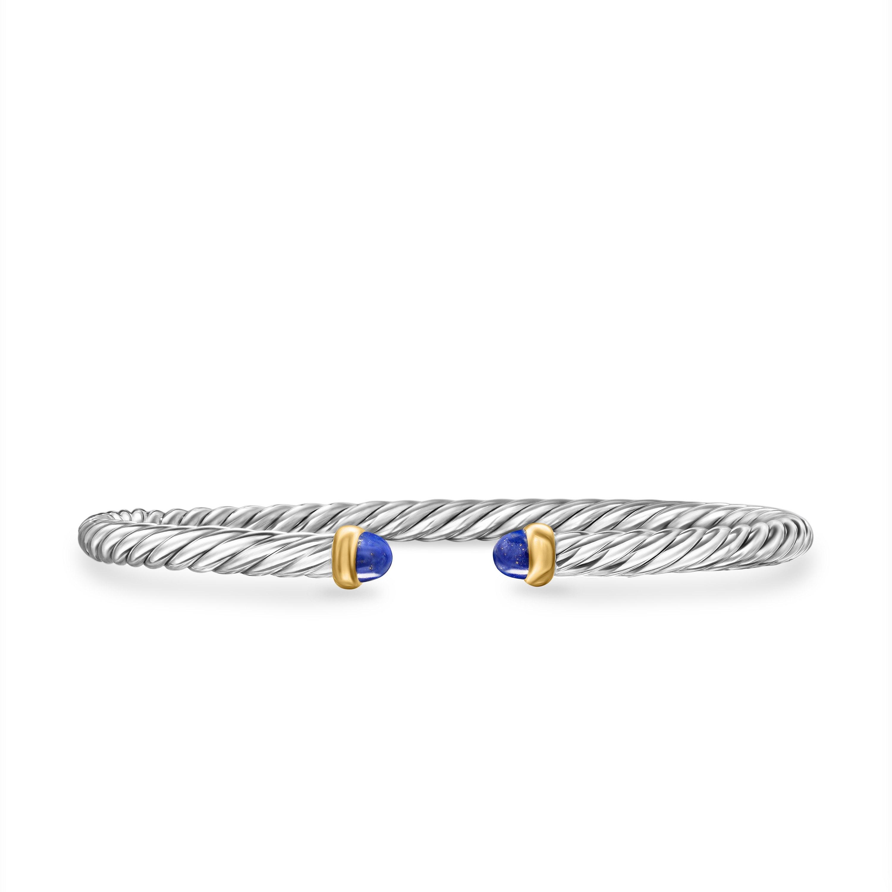 David Yurman Cable Flex Sterling Silver Bracelet with Lapis, Size Medium