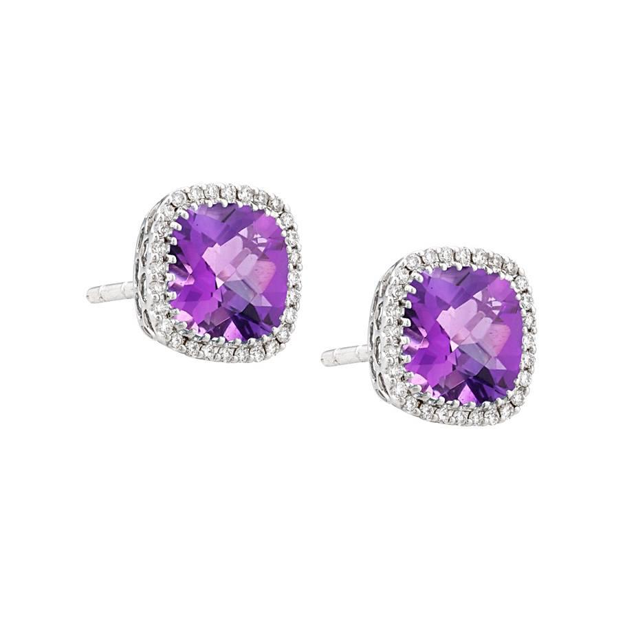 Gemstone and Diamond Halo Post Earrings