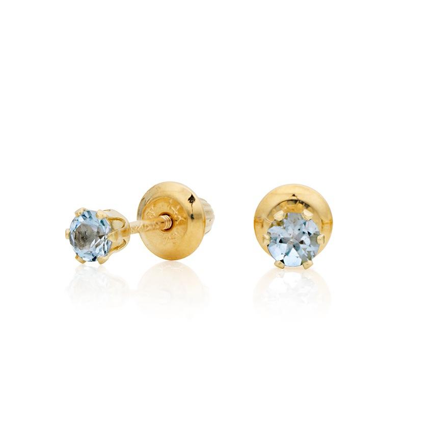Child's Aquamarine Birthstone Stud Earrings in 14k Yellow Gold 0