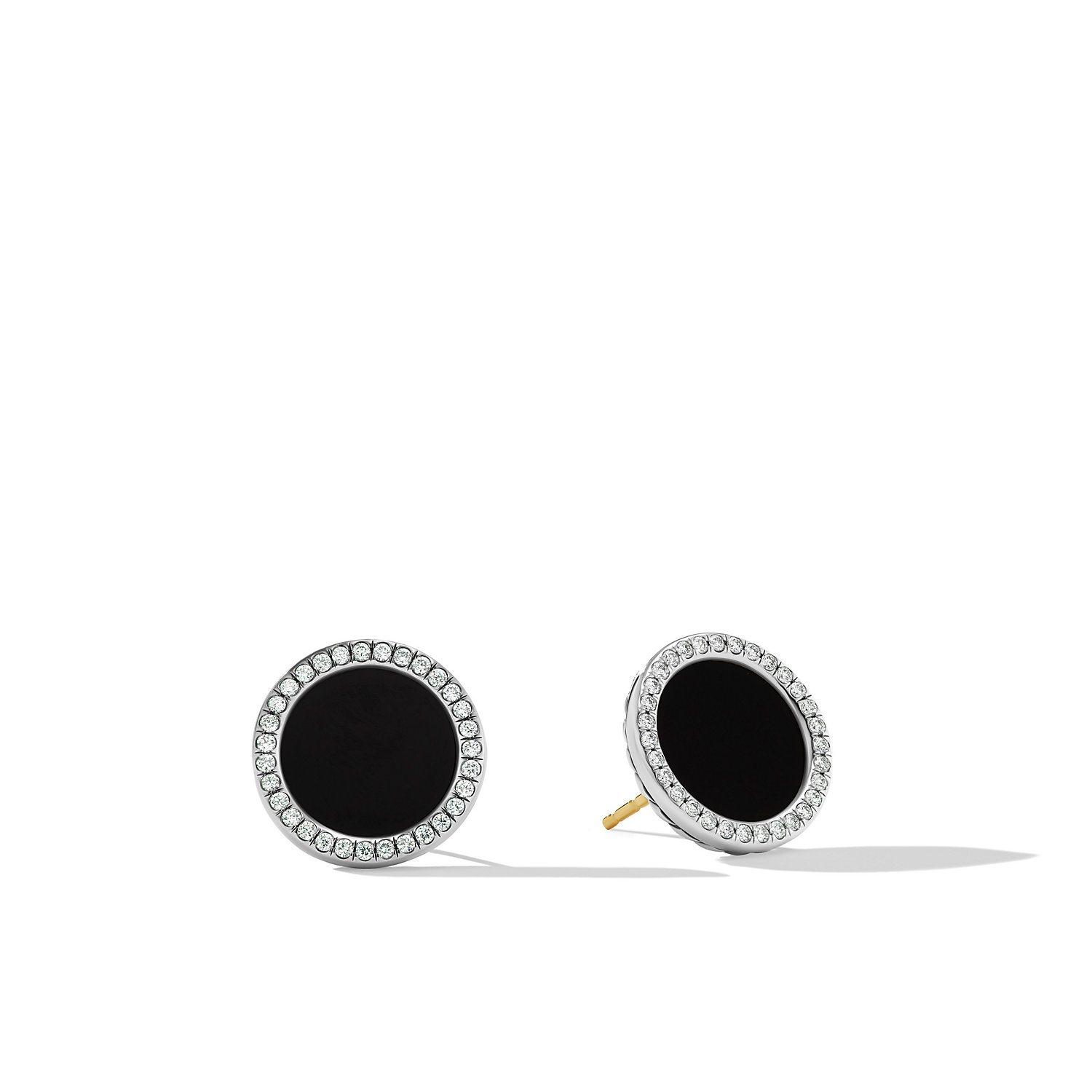 David Yurman DY Elements Button Earrings with Black Onyx and Pave Diamonds