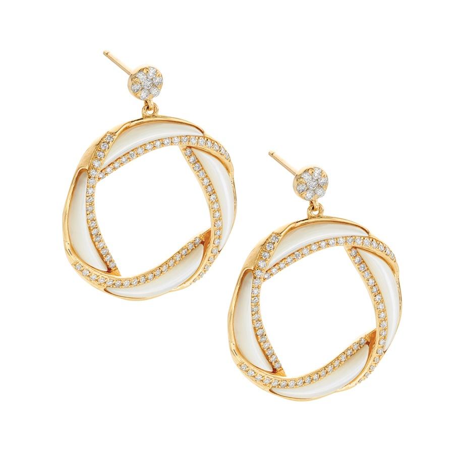 White Onyx & Diamond Open Circle Earrings 0