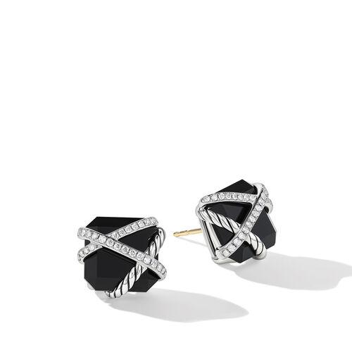 David Yurman Cable Wrap Sterling Silver Earrings with Black Onyx and Diamonds