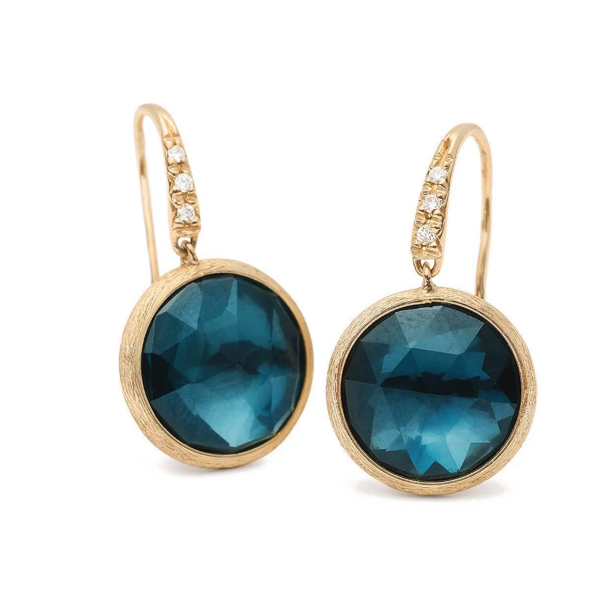 Marco Bicego Jaipur Color Collection 18K Yellow Gold London Blue Topaz and Diamond Small Drop Earrings 2