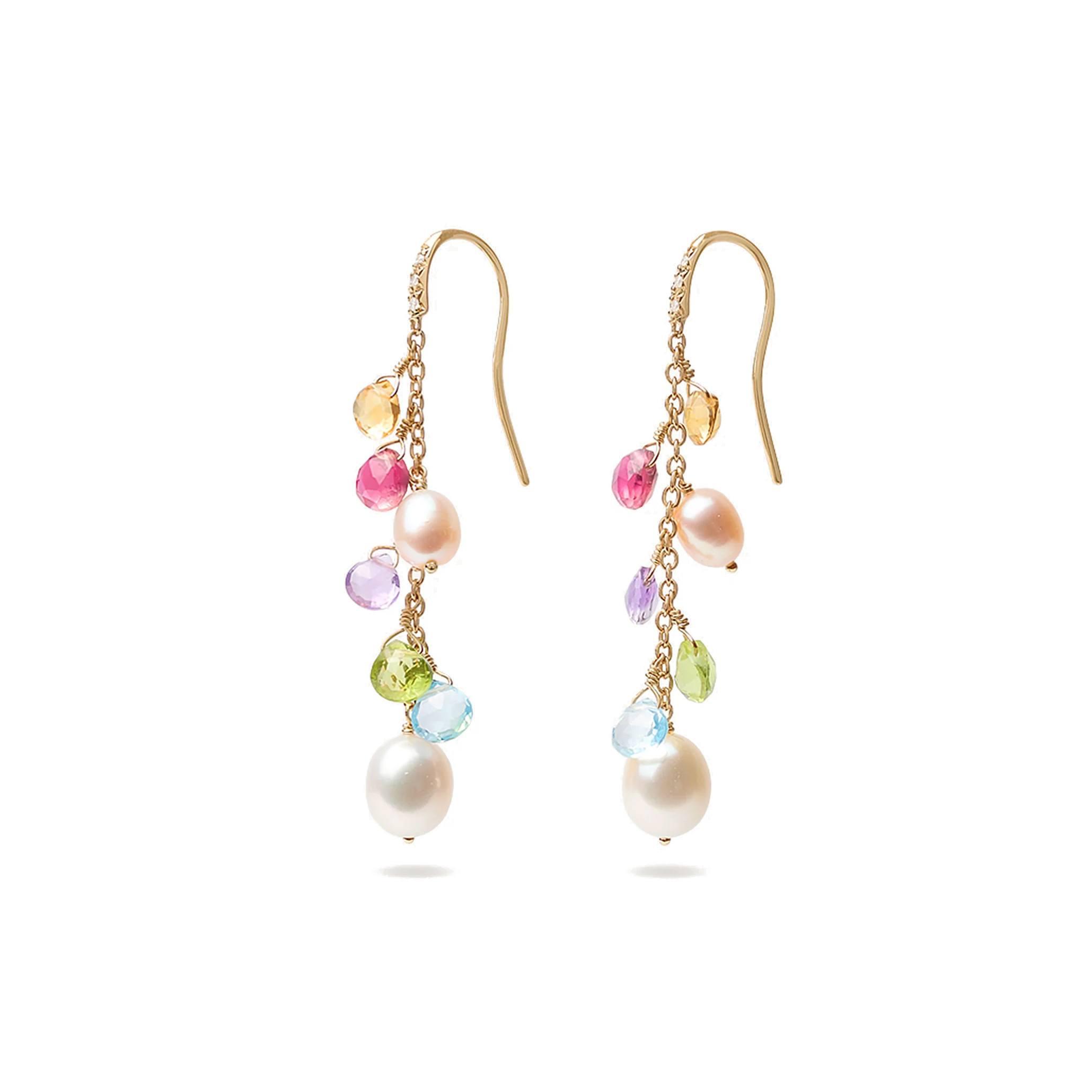 Marco Bicego Paradise Mixed Gemstone and Pearl Medium Drop Earrings 2
