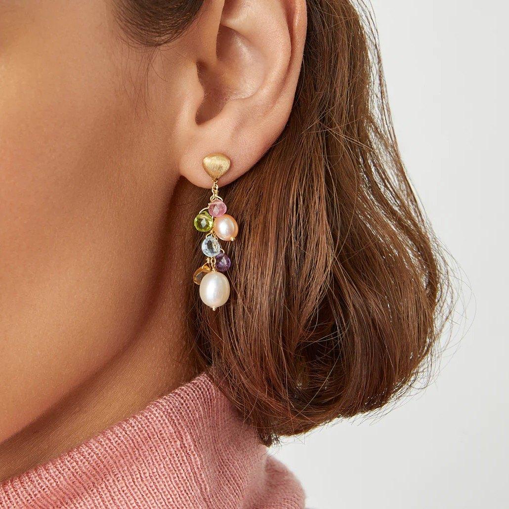Marco Bicego Paradise Mixed Gemstone and Pearl Short Drop Earrings 1