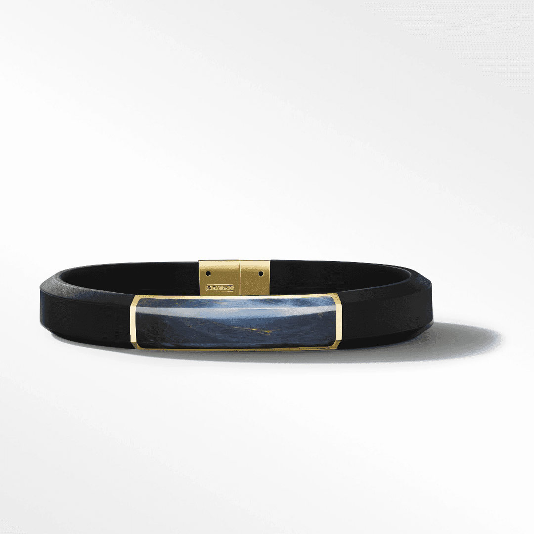 David Yurman Men's Streamline Rubber Bracelet with Pietersite in Yellow Gold