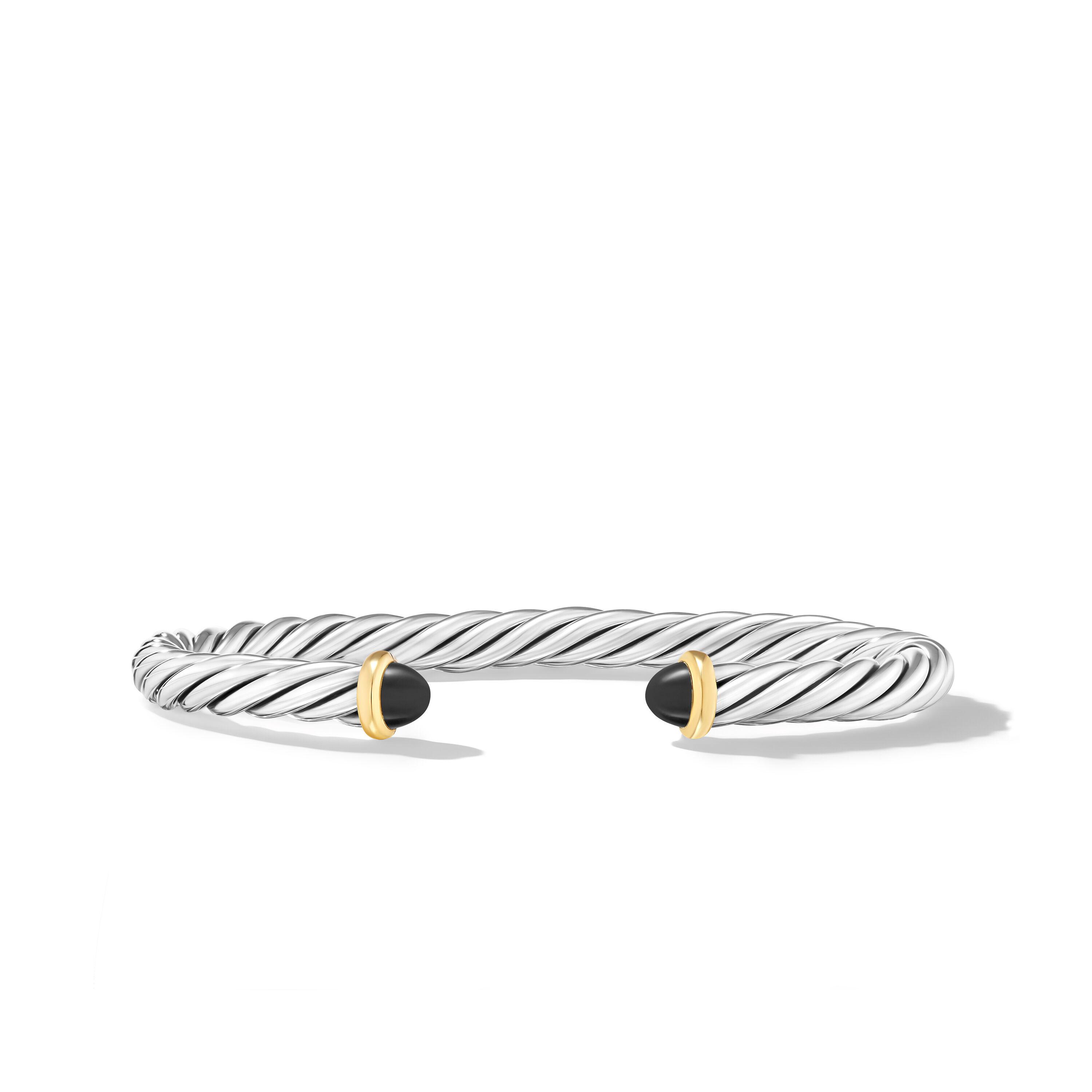 David Yurman 6mm Cable Cuff Bracelet in Sterling Silver with 14K Yellow Gold and Black Onyx, Large