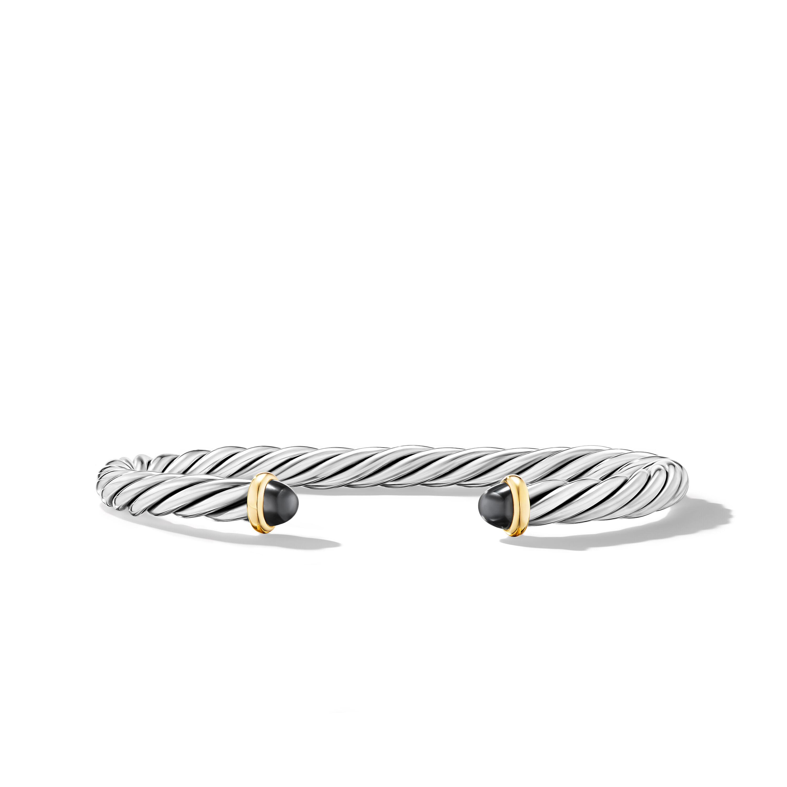David Yurman 6mm Cable Cuff Bracelet in Sterling Silver with 14K Yellow Gold and Hematine, Medium