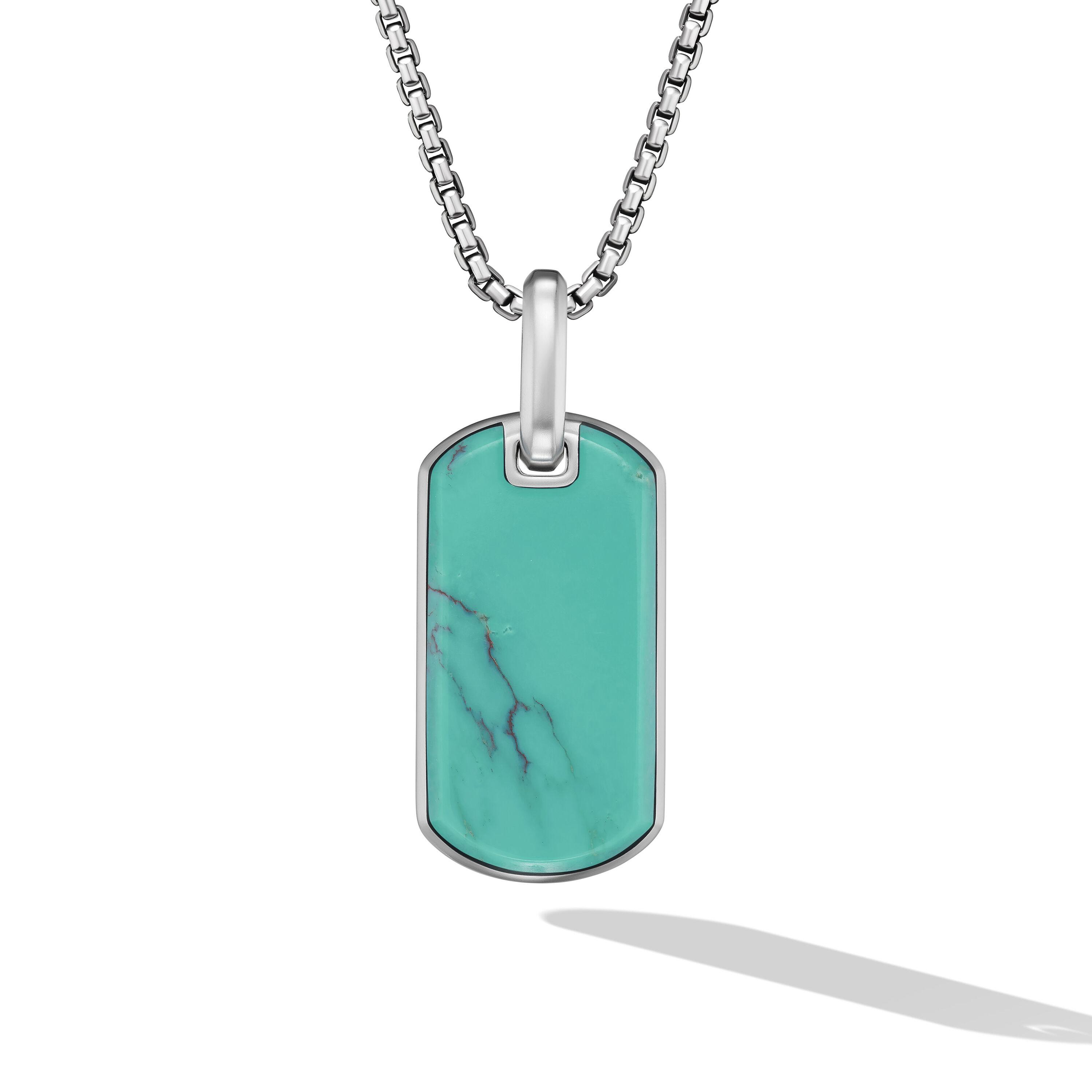 David Yurman 27mm Chevron Tag in Sterling Silver with Turquoise