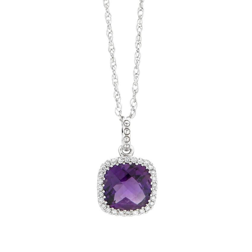 Gemstone and Diamond Halo Pendant Necklace