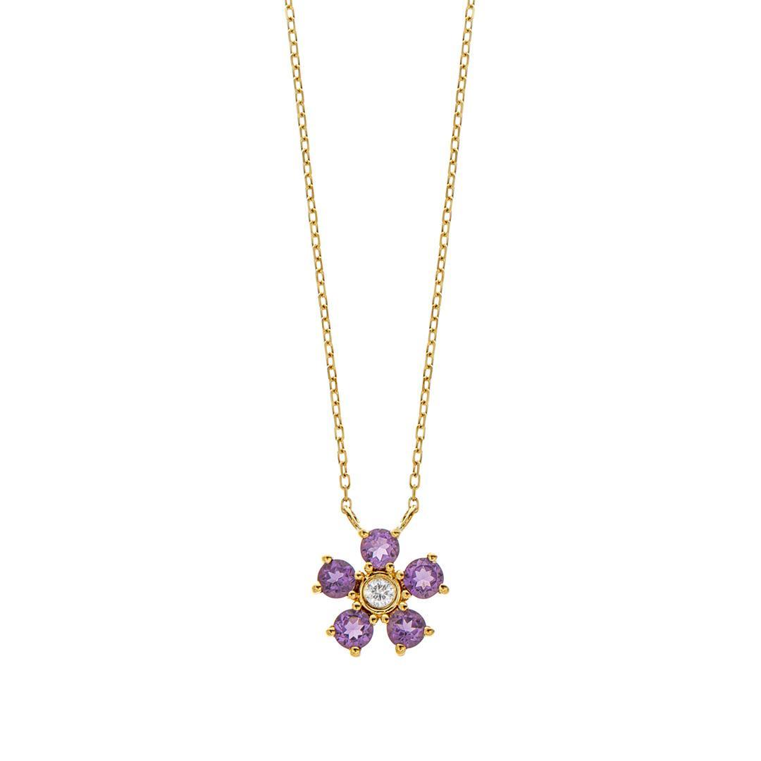 Gemstone and Diamond Yellow Gold Flower Necklace