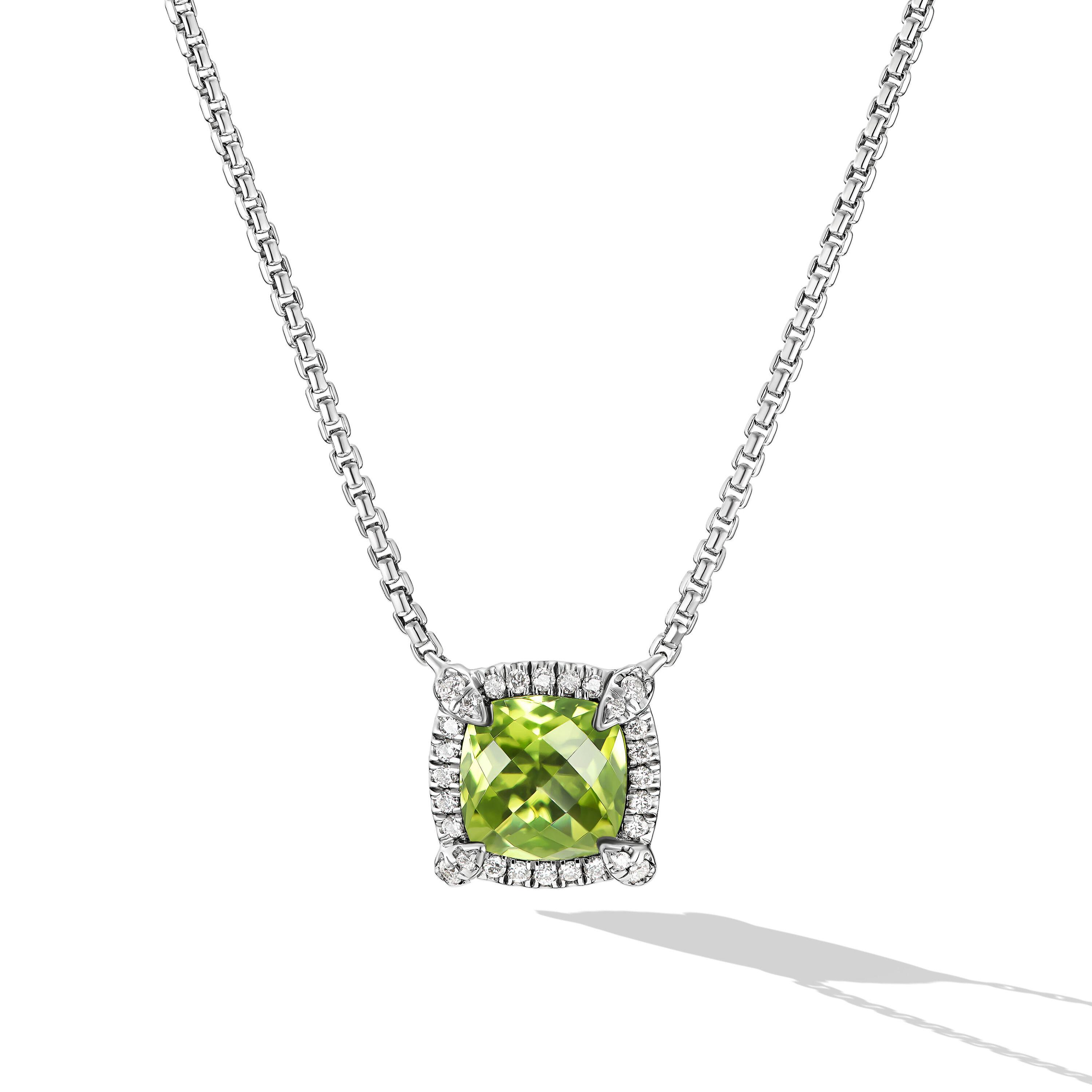 David Yurman Petite Chatelaine Pave Bezel Pendant Necklace in Sterling Silver with Peridot and Diamonds 0