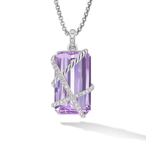 David Yurman Cable Wrap Sterling Silver Amulet with Amethyst and Diamonds