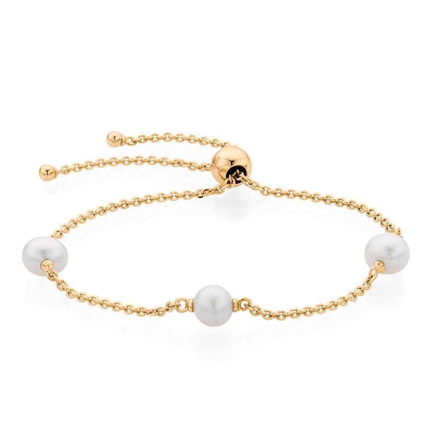 Yellow Gold Plated Three Pearl Station Bracelet