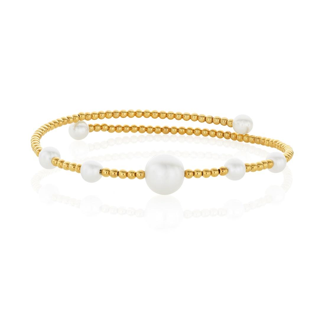 Beaded Wrap Bracelet in Yellow Gold with Freshwater Pearls 0