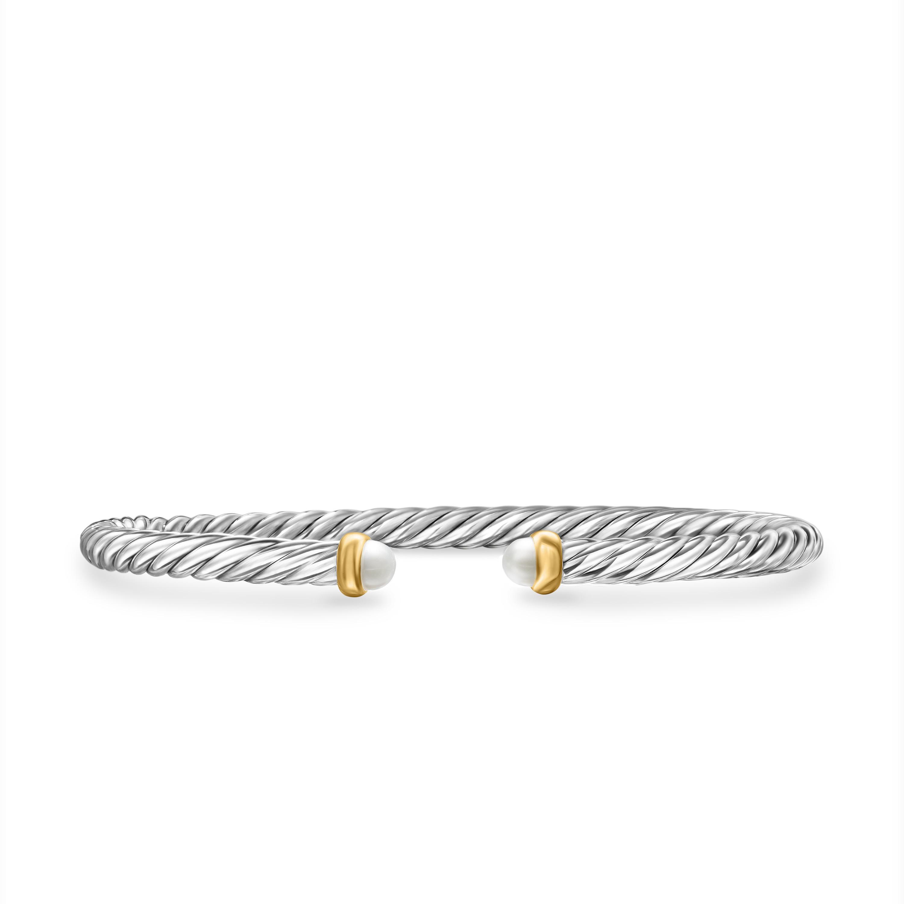 David Yurman Cable Flex Sterling Silver Bracelet with Pearl, Size Small