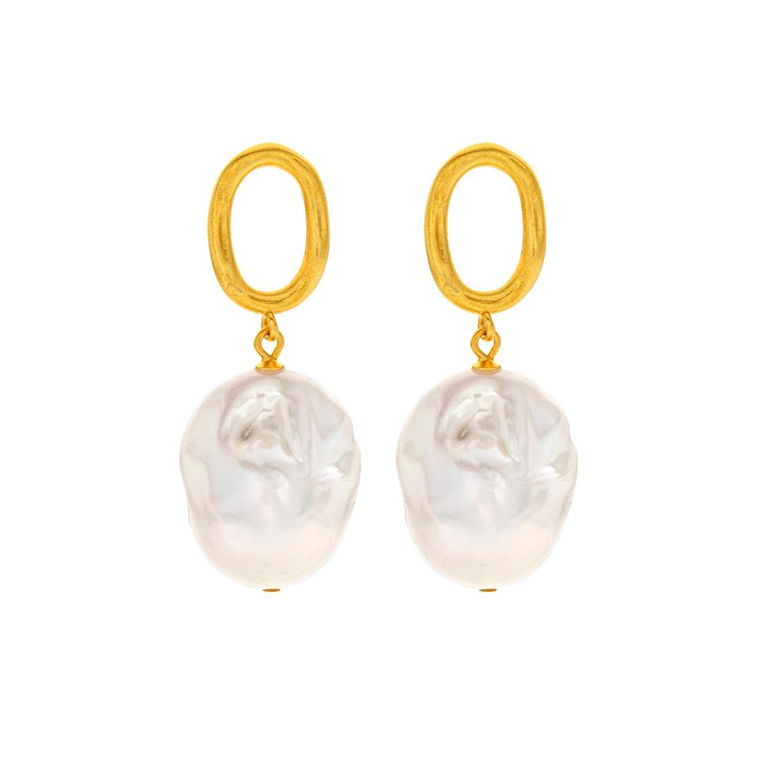 Baroque Pearl Oval Link Drop Earrings