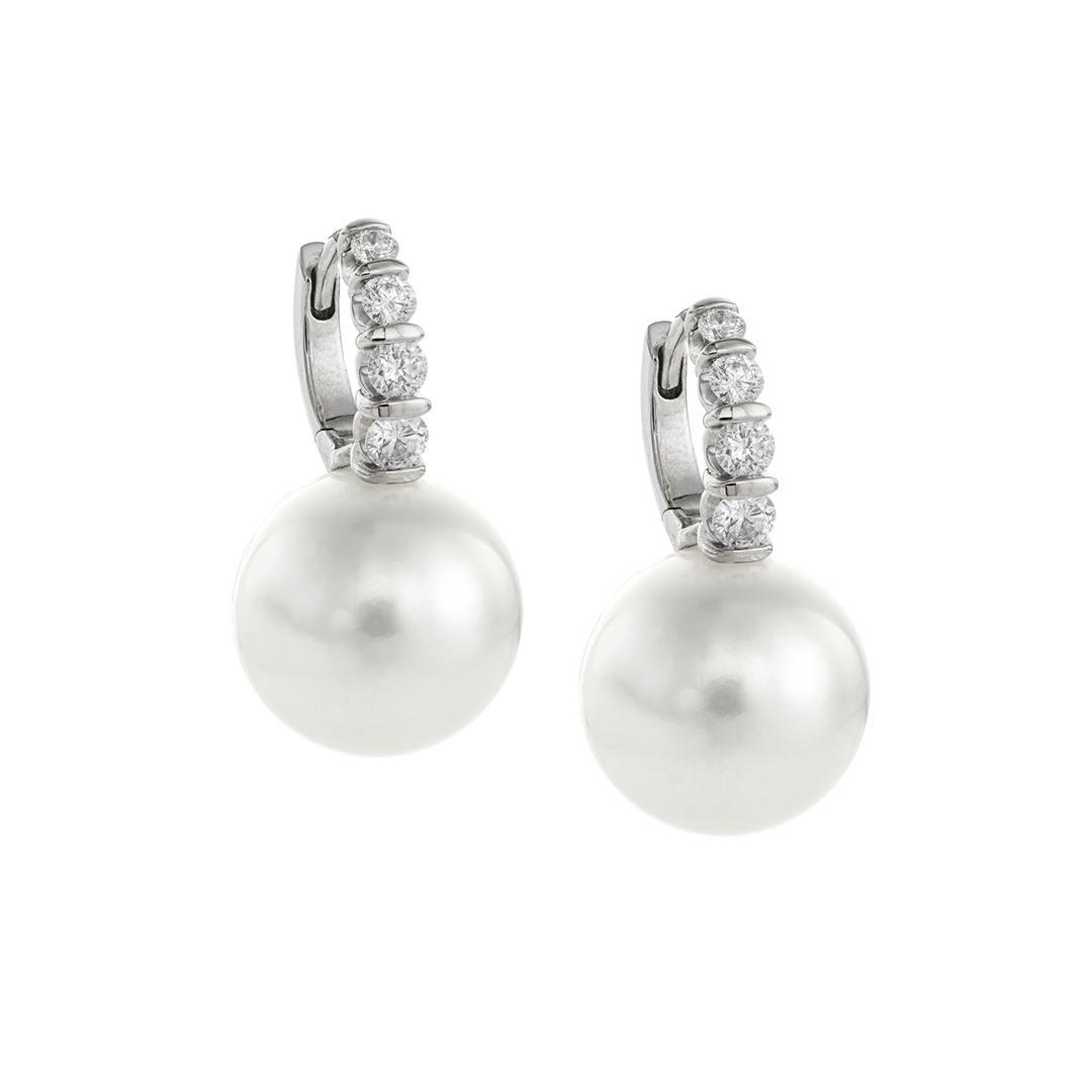 White Gold South Sea Pearl & Diamond Earrings