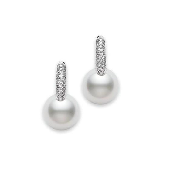 Mikimoto 10-11mm White South Sea Pearl and Diamond Earrings