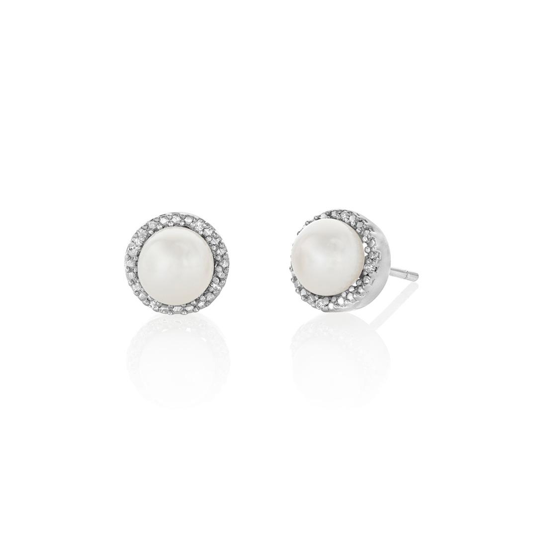 Pearl & Diamond Sterling Silver Earrings 0