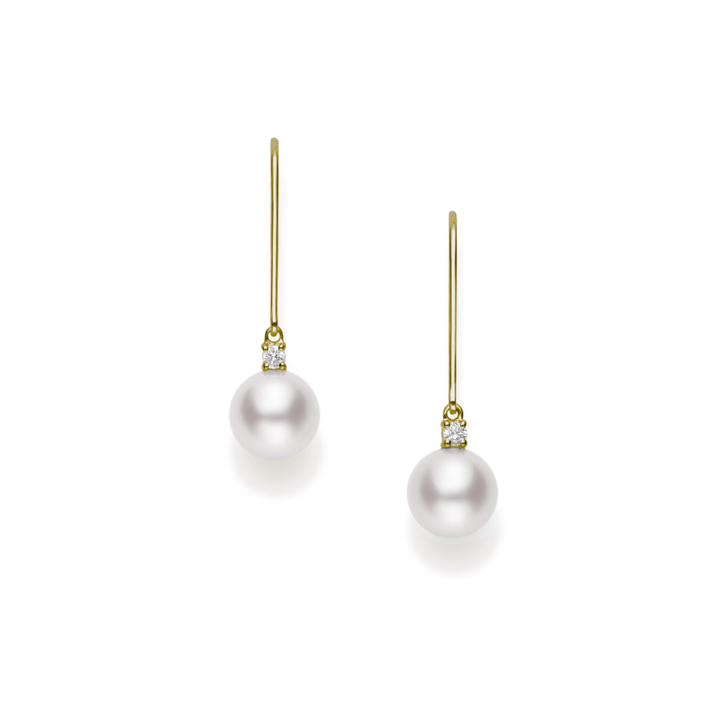 Mikimoto 7mm Akoya Pearl and Pave Diamond Drop Earrings