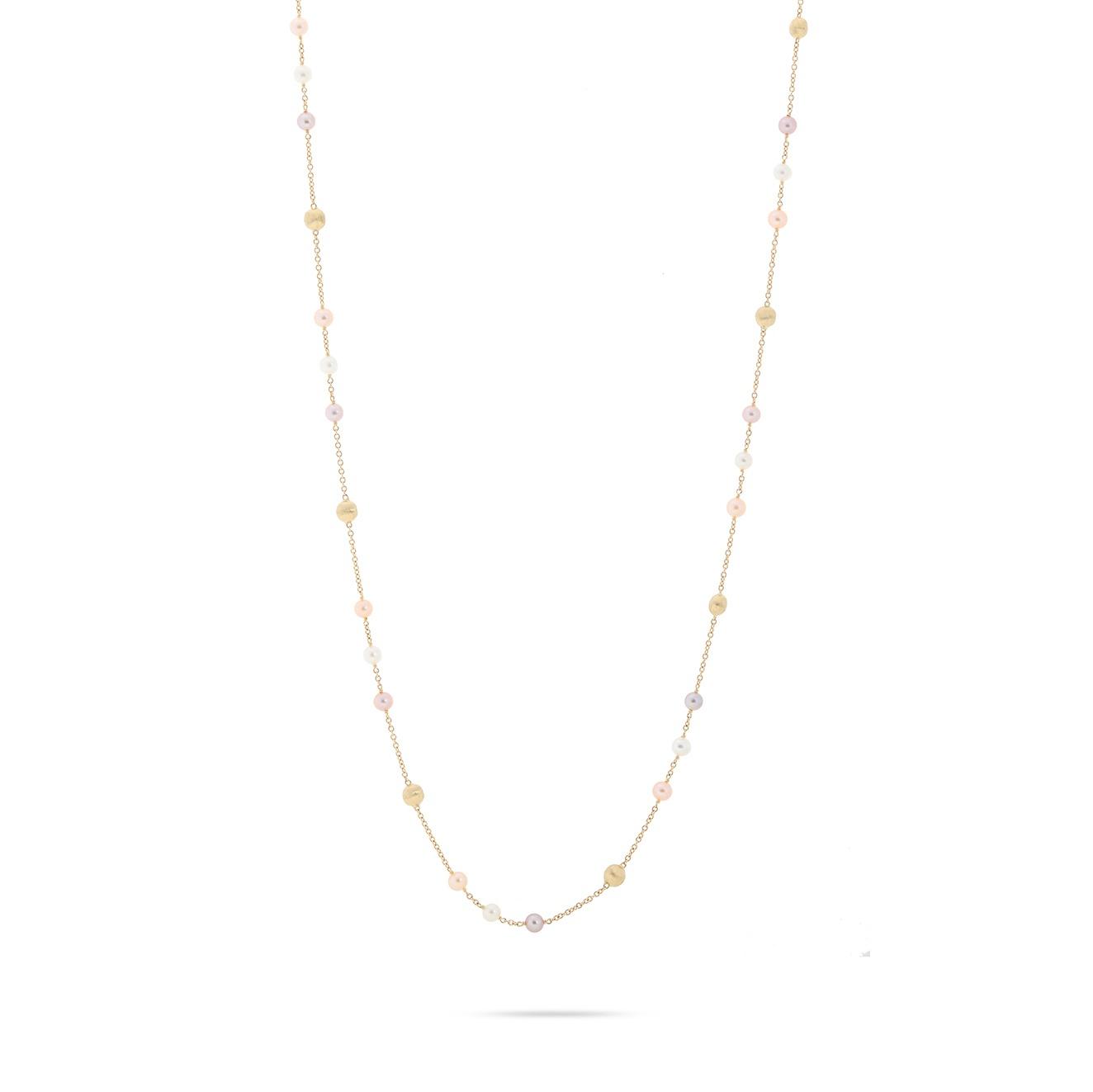 Marco Bicego Africa Yellow Gold & Multi-Colored Pearl Station Necklace 