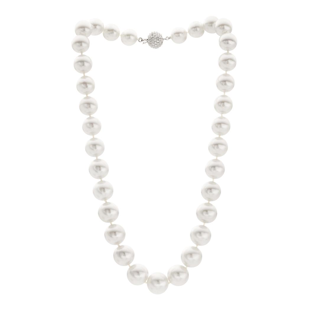 White South Sea Pearl Strand With Pave Diamond Ball Clasp
