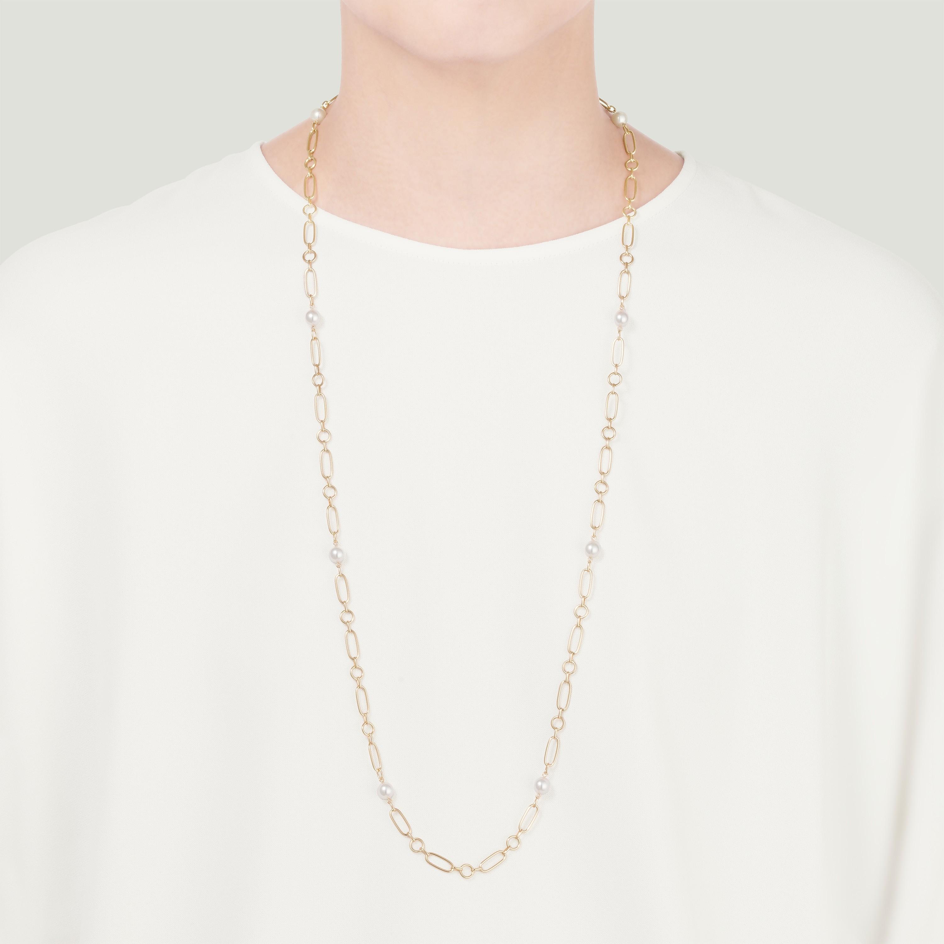 Mikimoto M Code 6.5mm A Akoya Cultured Pearl Link Station Necklace in Yellow Gold, 32.5 inches 1