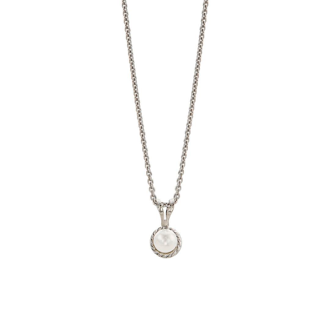 Child's Pearl Pendant Necklace with Sterling Silver Cable Bezel 0