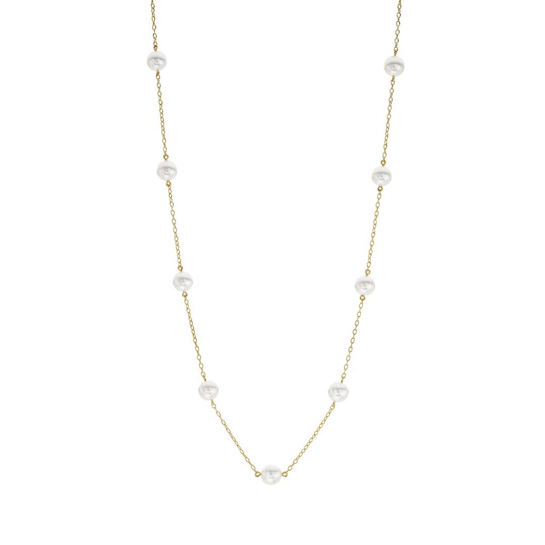 Mikimoto 6mm Akoya A Pearl Station Necklace in Yellow Gold