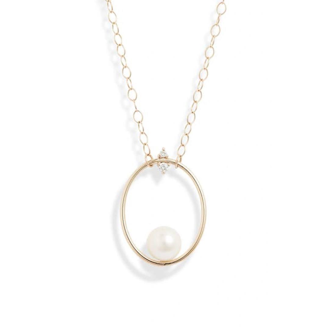 Mizuki Pearl & Diamond Open Oval Pendant Necklace 1