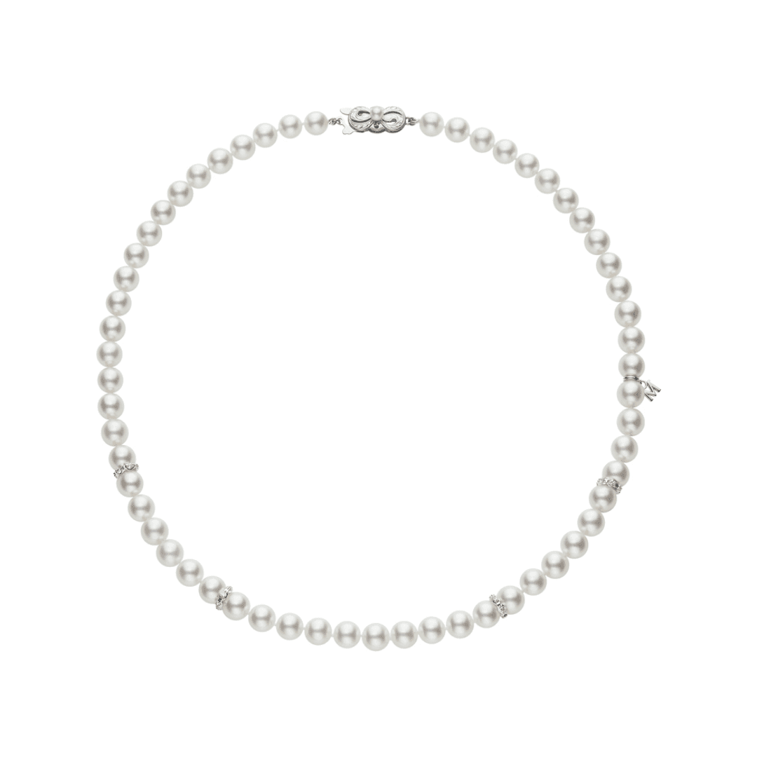 Mikimoto White Gold 18 inches Akoya Pearl and Diamond Necklace
